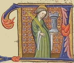 Sinte Barbara, met in haar hand een toren.
